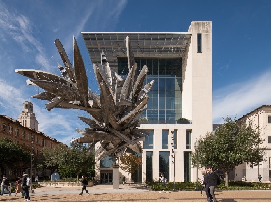 Photo of NHB building the sculpture named Monochrome for Austin